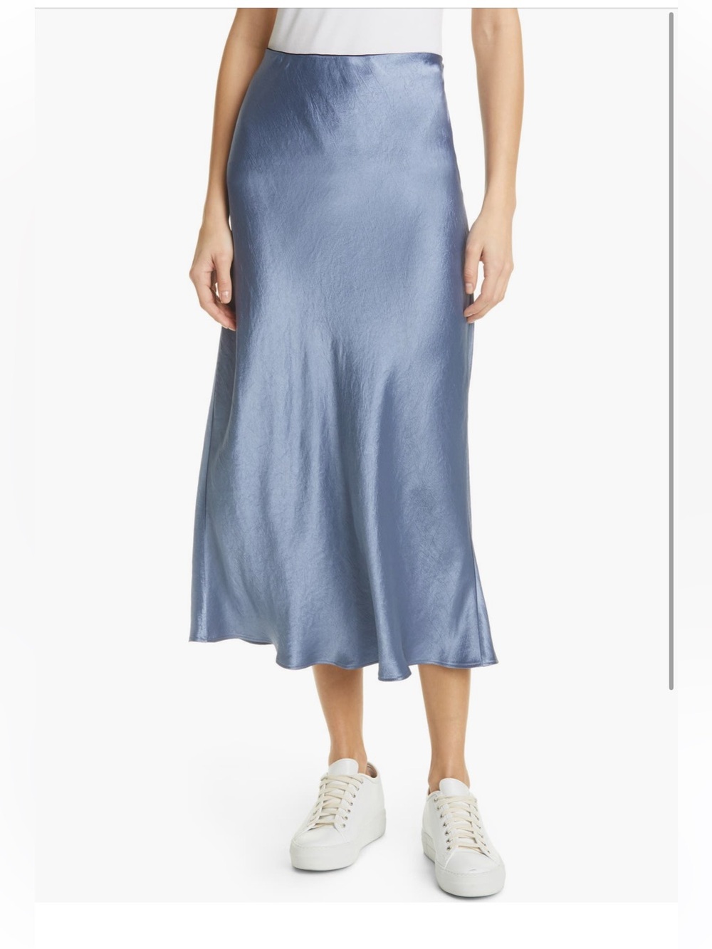 MaxMara Satin Midi Slip Skirt in Steel Blue